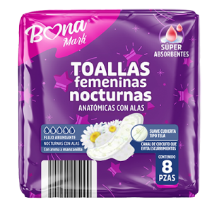 Toallas Femeninas Desechables Nocturna BONAMARK 8 piezas
